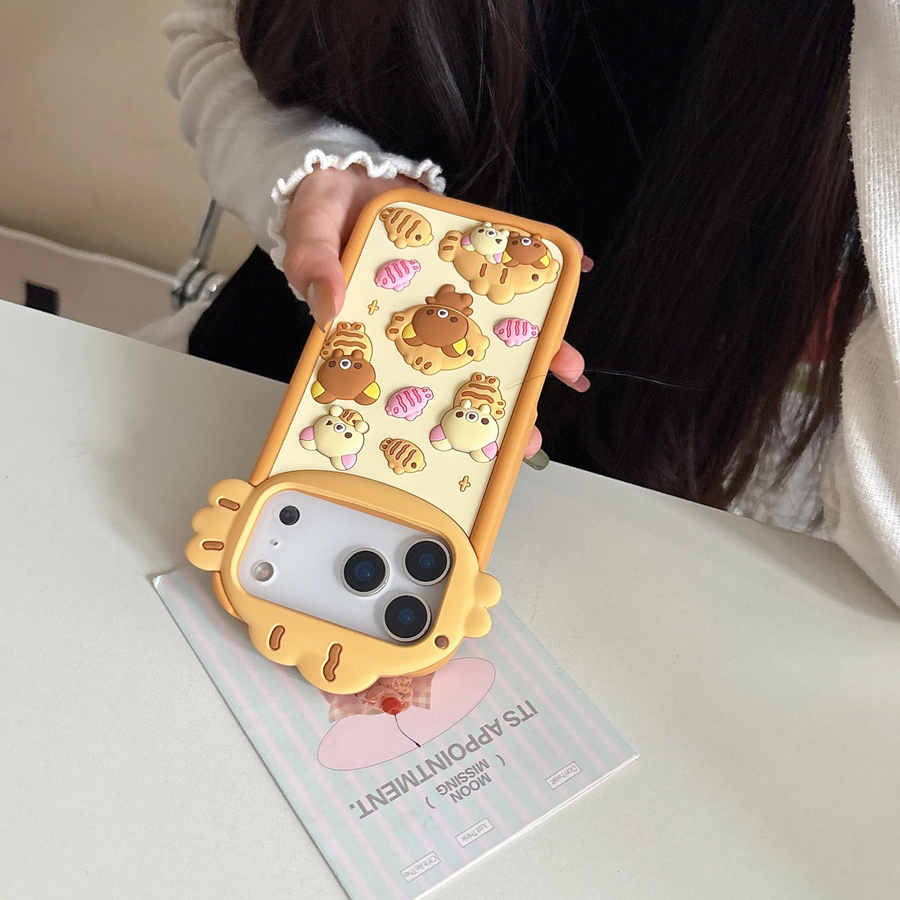 Kawaii Cartoon Taiyaki Bär Rilakkuma Silikon Handyhülle für Apple iPhone 17 16 15 14 13 12 Pro Max 3D Weiche Schutzhülle - Bild 4