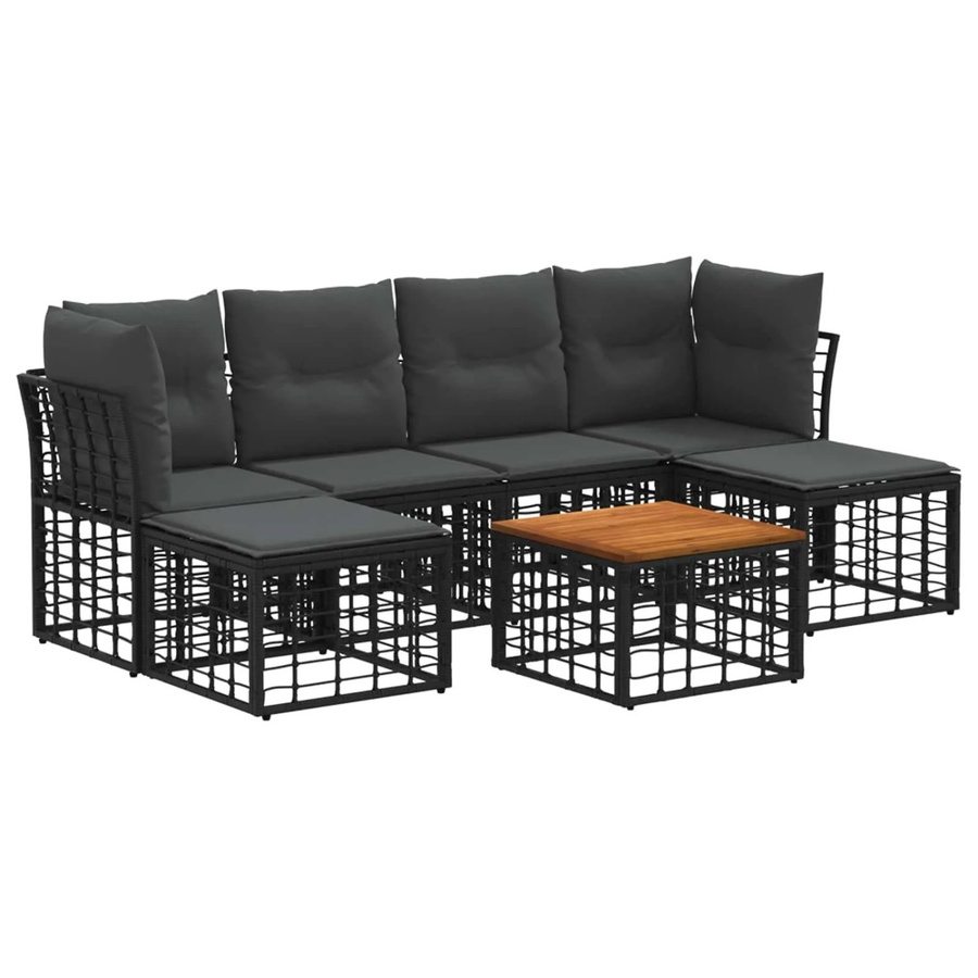 vidaXL Outdoor-Sofagarnitur aus Polyrattan in L-Form mit 7 Teilen, Schwarz und Grau, inklusive Kissen und Couchtisch - Bild 2