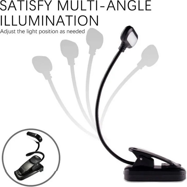 MeeToo Verstellbare LED-Schreibtischlampe mit Clip, Batteriebetrieben, Schwarz, Warmweißes Licht - Bild 1