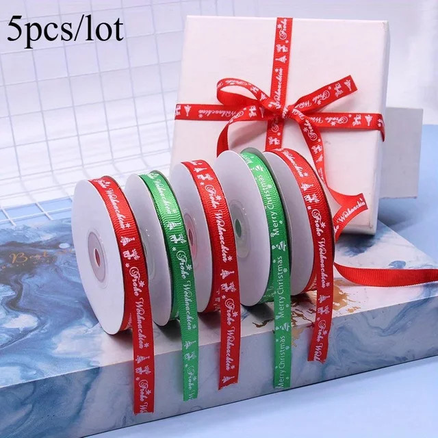 5 Rollen Weihnachts-Ripsband zum Basteln und Verpacken von Geschenken, 25 Yards pro Rolle, Mehrfarbig - Bild 1