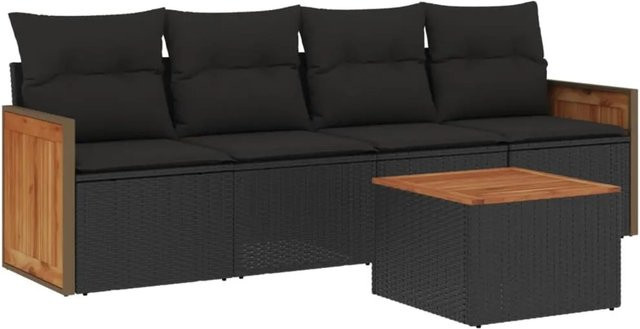 vidaXL 5-teilige Garten-Sofagarnitur aus Polyrattan in Schwarz mit Kissen und Metallgestell - Bild 1