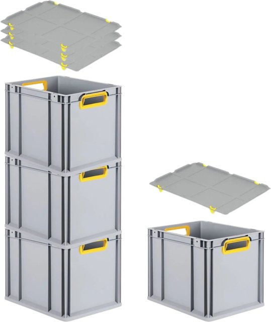 PROREGAL Spar Set 4x Eurobox Nextgen Color mit Auflagedeckel und Schiebeschnappverschlüssen, Farbe Gelb, H x B x T: 32 x 30 x 40 cm - Bild 1