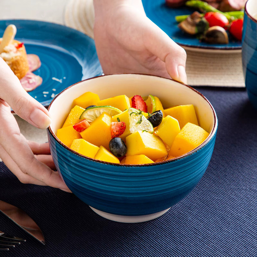vancasso Bella Geschirrset aus Steinzeug, blau, 32-teiliges Dinner-Service mit Tellern, Desserttellern, Müslischalen und Bechern - Bild 5