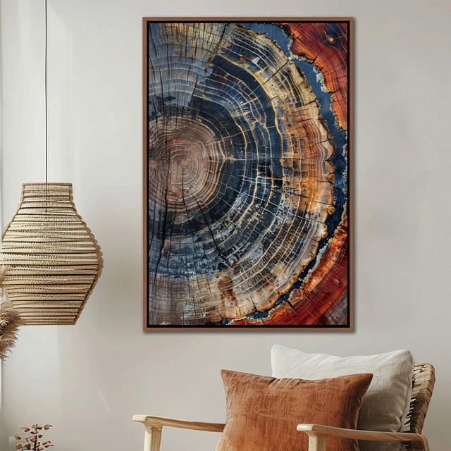 Abstrakte Baumring Wandkunst von SHENCHEN, bunte minimalistische Leinwanddekoration in Rechteckform, mehrfarbig - Bild 1