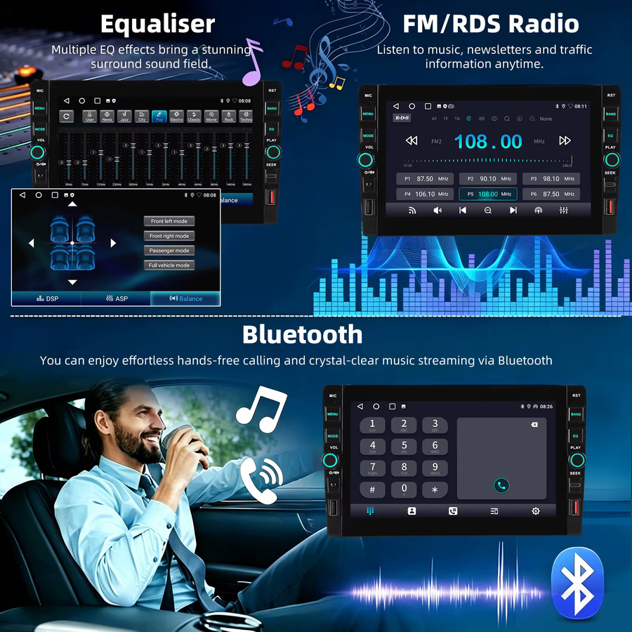 Essgoo Android 15 Autoradio mit 8 Zoll Display, 4GB RAM, 64GB Speicher, Carplay, WiFi und GPS für Suzuki Grand Vitara, Schwarz - Bild 2