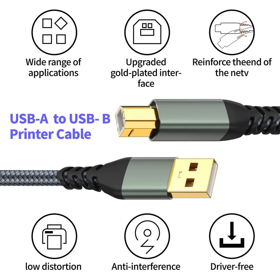 USB-A auf USB-B Druckerkabel für Hochgeschwindigkeits-Datenübertragung in Grau - Bild 4