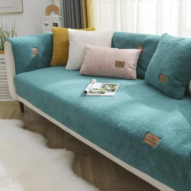 Weicher Lammkaschmir Sofabezug in Blau, Nordisches Design, Rutschfeste Plüsch Sitzmatte für das Sofa, B x H: 30 x 50 cm - Bild 1