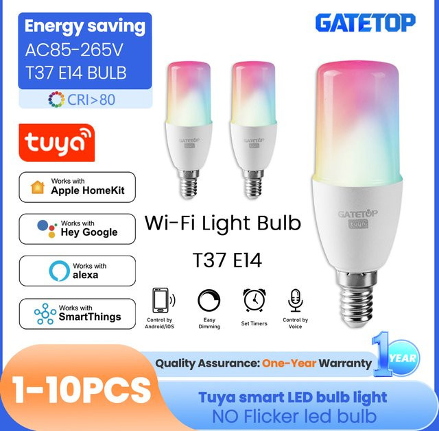 Tuya T37 Smart RGBW LED Kerzenlampe E14 mit 6W WiFi Steuerung für Alexa und Google Assistant, Multicolour - Bild 1