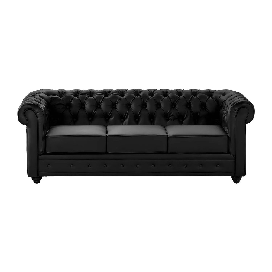 Vente-unique Chesterfield Sofa in Schwarz aus Kunstleder ohne Schlafmöglichkeit mit Breite: 205 cm - Bild 2