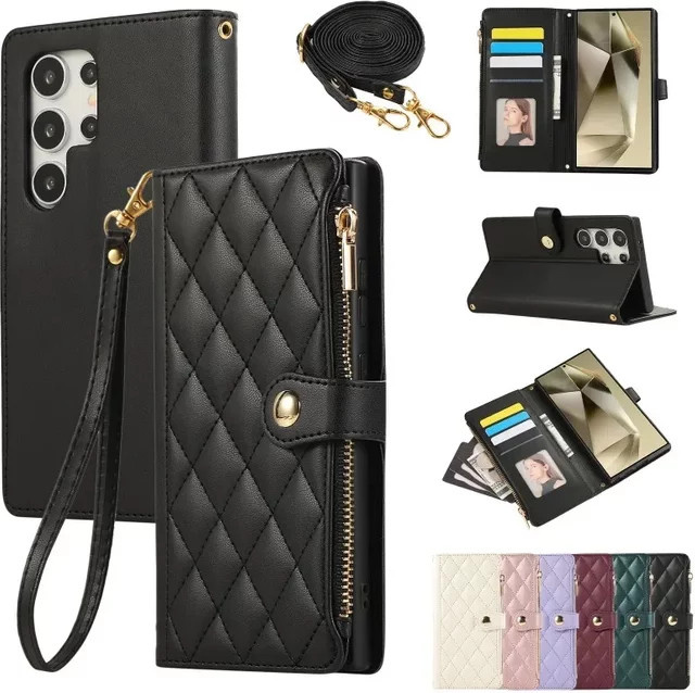 Crossbody Leder Brieftasche und Handyhülle für Samsung Galaxy S26 S25 S24 S23 S22 S21 sowie A57 A37 A17 A07 A16 A06 A36 A56 A55 in Schwarz - Bild 1