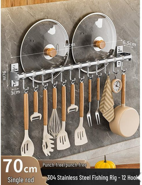HomeHarmony Küchenwandhaken aus 304 Edelstahl in Silber, selbstklebend als multifunktionale Topfdeckelhalterung und Besteckhalter - Bild 1