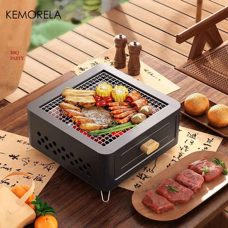 KEMORELA Outdoor BBQ Camping Herd aus Carbon in Schwarz für Holzkohle zum Grillen und Kochen - Bild 2