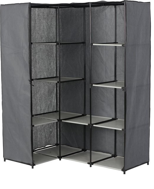 HTI-Living Stoffschrank Lena Eckregal in Grau mit Kleiderstange und Regalböden - Bild 1