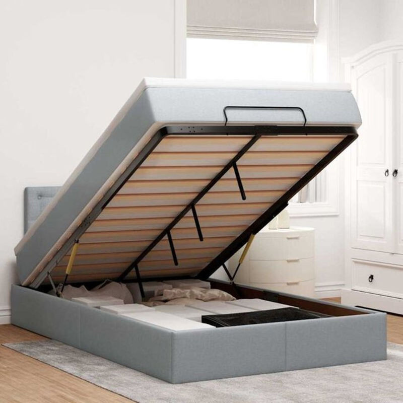 Vidaxl Ottoman Polsterbett mit Matratze und LED in Grau aus Stoff, B/T: 120 x 200 cm - Bild 1
