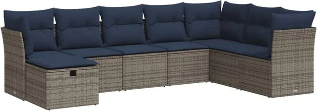 vidaXL 8-tlg. Garten-Sofagarnitur in L-Form aus grauem Poly-Rattan mit Sitzkissen und Stauraum - Bild 1