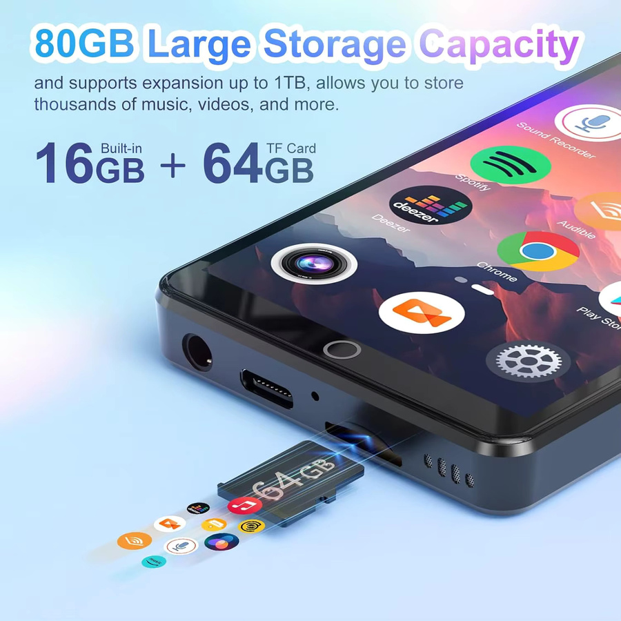Joliker MP3-Player mit Bluetooth und WLAN, 80 GB Android MP4-Player mit Rückkamera und Spotify-Unterstützung, Schwarz - Bild 3