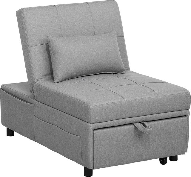 HOMCOM 3-in-1 Schlafsessel mit Bettfunktion und Seitentasche, ausziehbares Schlafsofa in Hellgrau - Bild 1