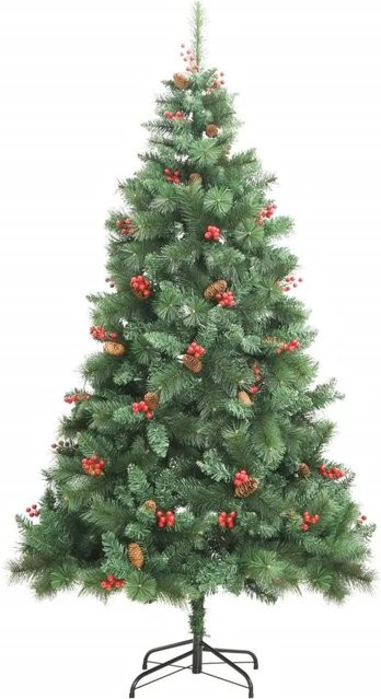 vidaXL Künstlicher Weihnachtsbaum mit Zapfen und Beeren in Grün, Höhe: 210 cm - Bild 1