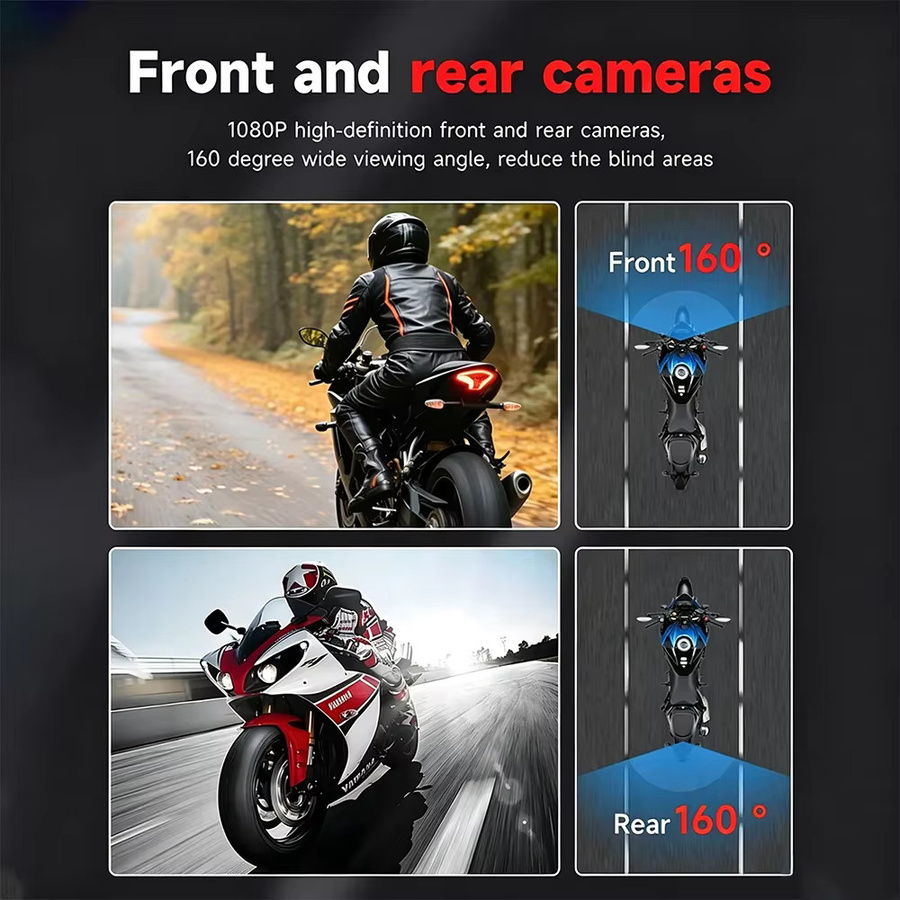 WDSZKMYF Motorrad Dual-Lens Dashcam in Schwarz mit 1080P Full HD, IP67 wasserdicht, WiFi-Telefonverbindung und EIS intelligenter Anti-Shake-Stabilisierung - Bild 2