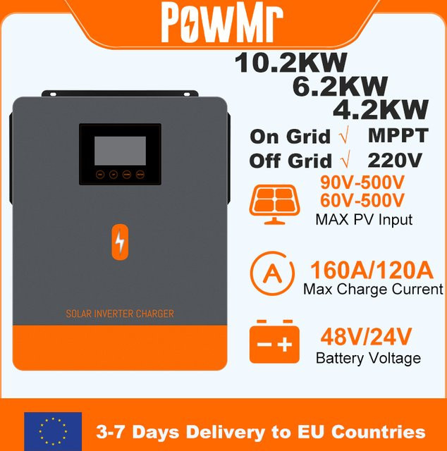 PowMr Hybrid-Solarwechselrichter mit Doppelausgang und MPPT Solarladegerät 160A 120A On-Off-Grid 24V 48V 220V - Bild 1