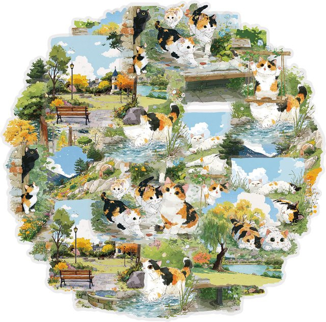 Etori Life Leisure Park Three-Cat Park Daily Life Aufkleber, 15-teiliges Set - Bild 1