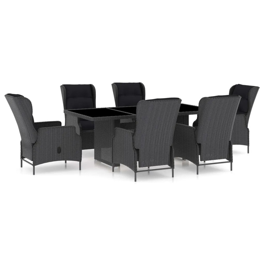 vidaXL 7-tlg Garten-Essgruppe aus Poly Rattan mit Glasplatte und Auflagen in Anthrazit - Bild 2