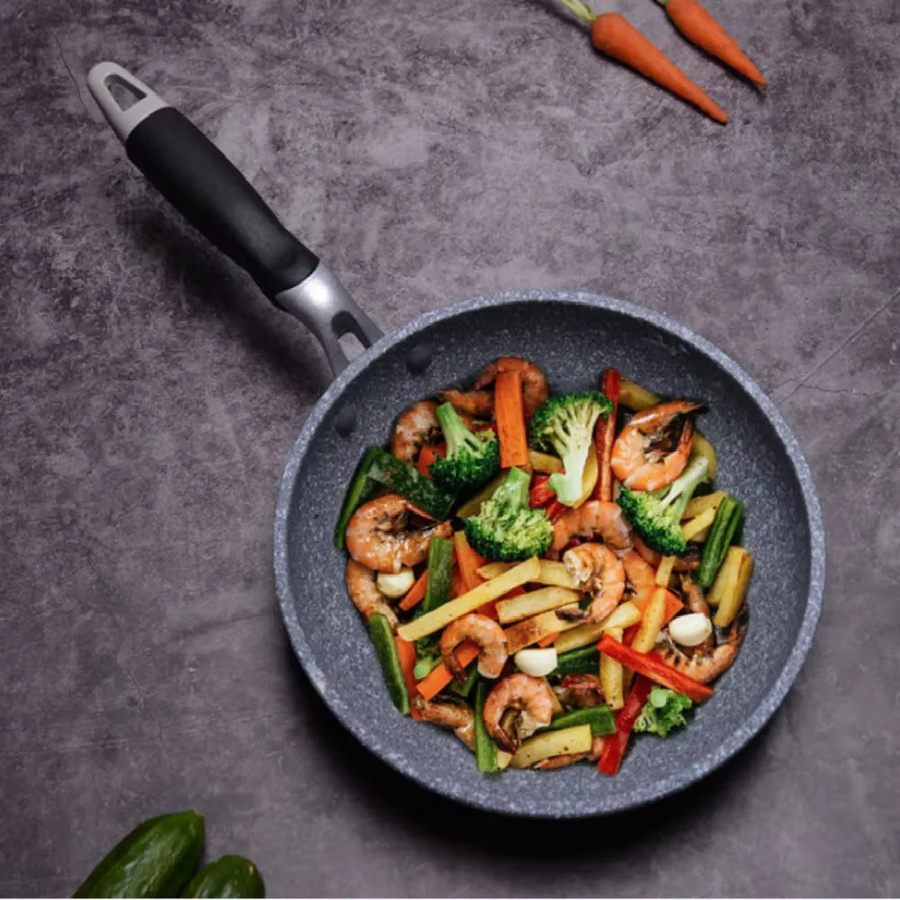 Antihaft Wok Pfanne mit Keramikbeschichtung in Grau, Durchmesser: 28 cm, geeignet für Induktion und Gasherd - Bild 3