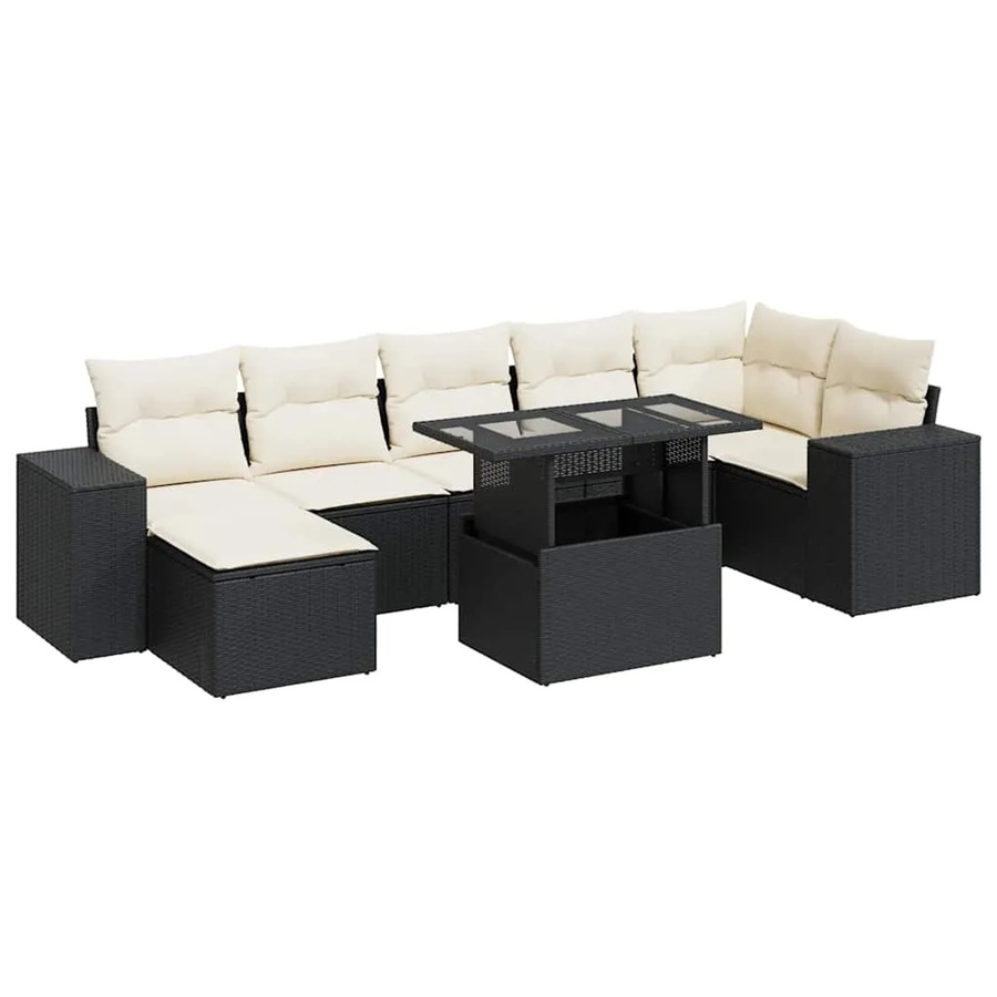 vidaXL 8-teilige Garten-Sofagarnitur in L-Form aus Poly-Rattan mit Kissen in Schwarz-Creme - Bild 2