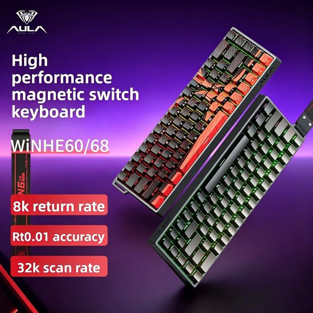 AULA WIN60 WIN68 HE Gaming-Tastatur mit Magnetschaltern, 60% und 68% Layout, RGB, Hotswap und 8K Polling Rate, Schwarz - Bild 1