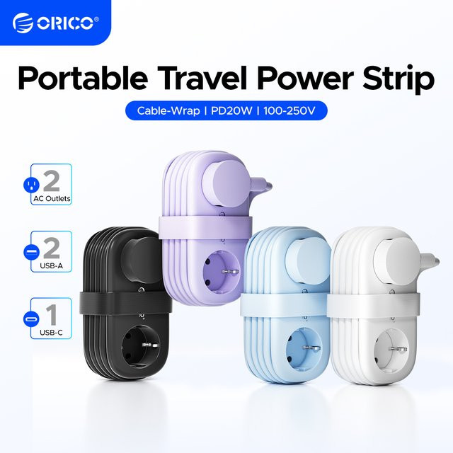 ORICO Steckdosenleiste mit 2 AC-Steckdosen, 2 USB-Anschlüssen und 1 Typ-C-Anschluss, 20W, Weiß, 1,53 m Kabellänge - Bild 1