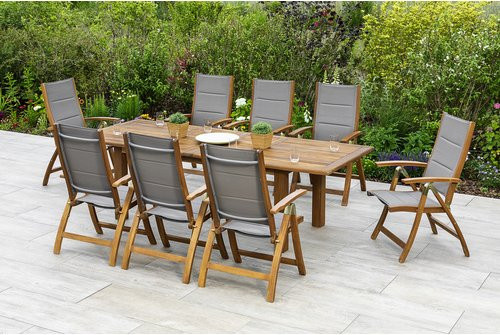 Merxx Acapulco Gartenmöbelset aus Akazienholz und Textil in Grau mit ausziehbarem Tisch für 8 Sitzplätze - Bild 1