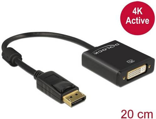 Delock DisplayPort zu DVI Adapterkabel 4K Aktiv, DisplayPort Stecker auf DVI-I 24+5pol. Buchse, Schwarz, 0,20 m, 62599 - Bild 1