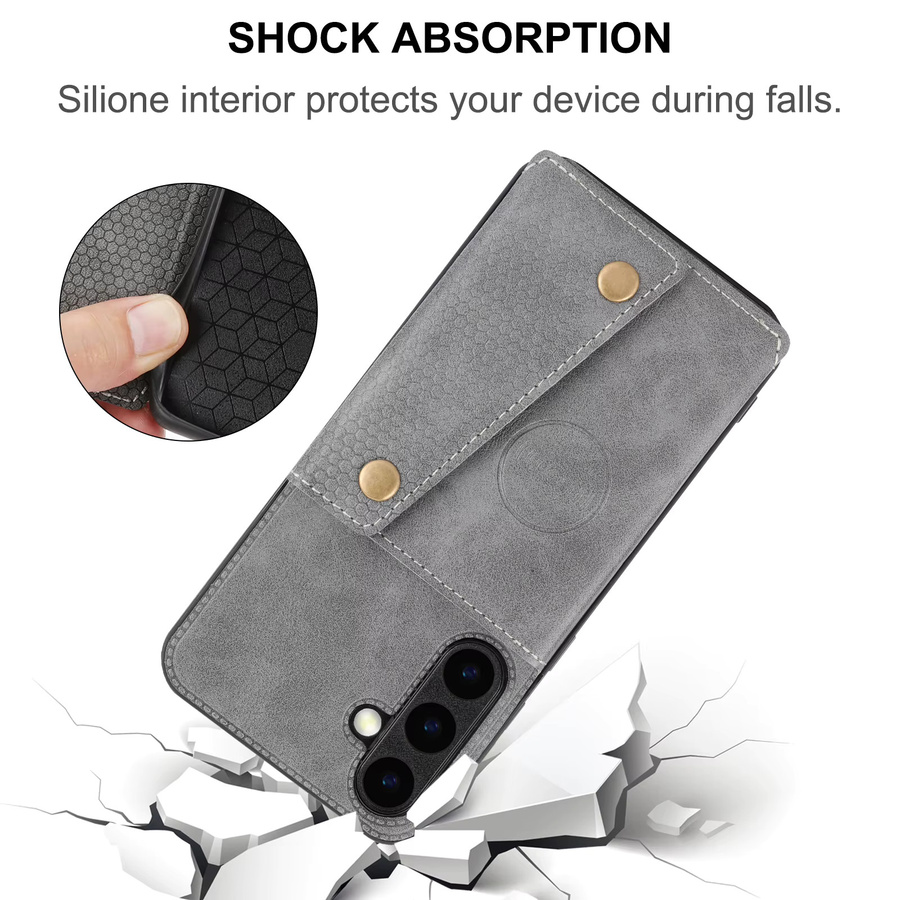 Lederhülle Kartenhalter und Brieftaschen-Handyhülle für Samsung Galaxy S25 S26 Ultra S24 FE S23 S22 Ultra S21 S20 FE Plus 5G in Rot und Grau - Bild 2