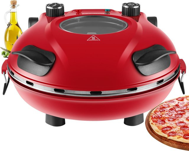 Steinborg SB-3140 Elektrischer Pizzaofen in Rot mit 32 cm Pizzastein, Timer und 1200 Watt - Bild 1