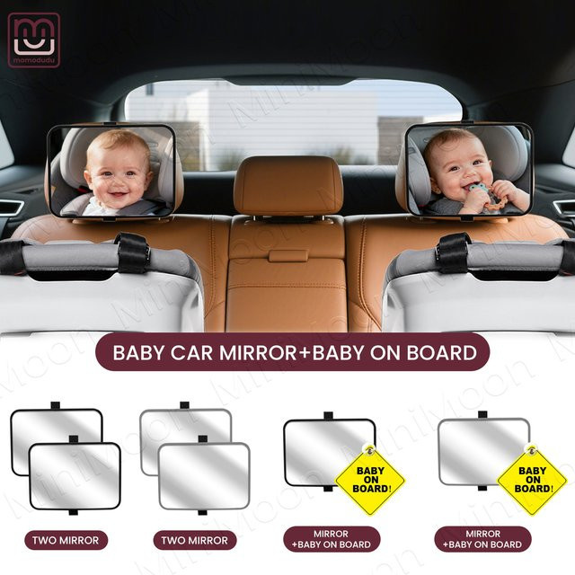 momo&dudu Universal Baby-Autospiegel Set in Grau und Transparent, bruchsichere Weitwinkel-Kopfstützenhalterung für eine klare Rückansicht - Bild 1