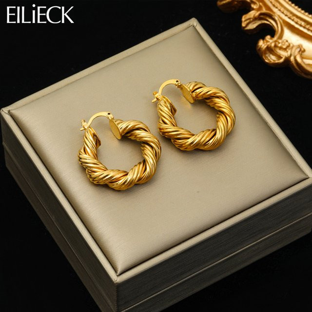 EILIECK Twist Hoop Ohrringe, Edelstahl, Gold, Damen - Bild 1