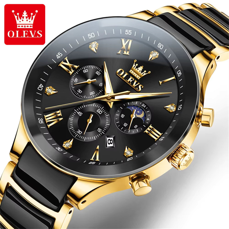 OLEVS Armbanduhr, Quarz, Keramik, Edelstahl, Schwarz, Herren - Bild 3