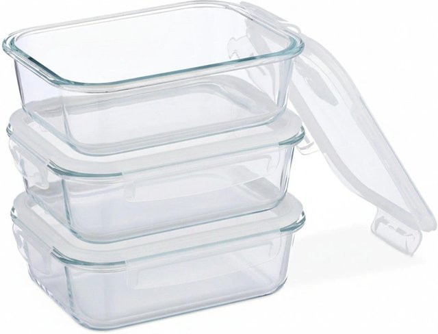 Relaxdays Glasbehälter mit Deckel, transparent, 3 x 1040 ml, luftdicht - Bild 1
