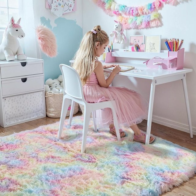 VIKAMA Samtteppich mit Farbverlauf in Multicolour, weicher und rutschfester Teppich für Wohnzimmer, Schlafzimmer oder Kinderzimmer - Bild 1