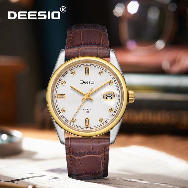 Deesio Armbanduhr Automatik, Edelstahlgehäuse, Lederarmband, Herren - Bild 1