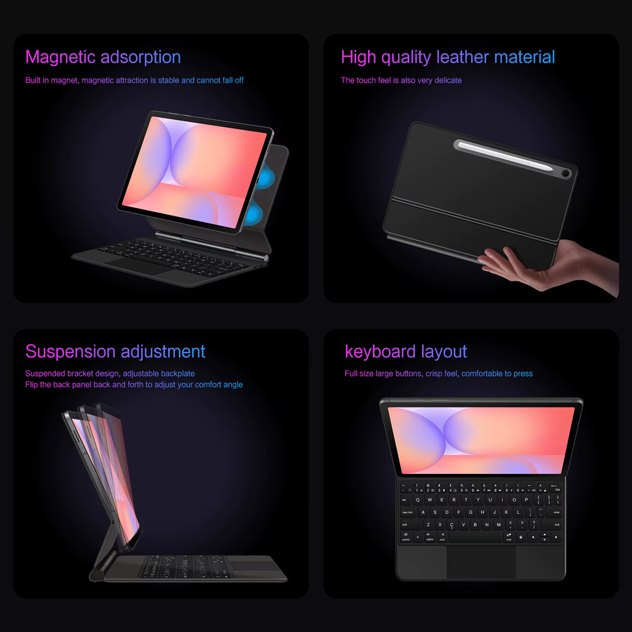 LFOIQN Tastaturhülle für Samsung Galaxy Tab S10 Lite, Tab S9 FE und Tab S8 FE 10.9 Zoll, Farbe: Schwarz - Bild 2