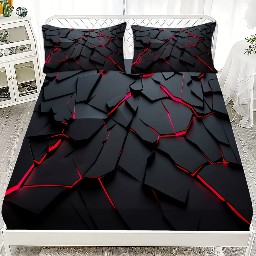 3-teiliges YHXSLY Spannbettlaken-Set mit 3D-Grafikdruck in Rot, Schwarz und Grün, Breite: 90 cm, Tiefe: 200 cm - Bild 2