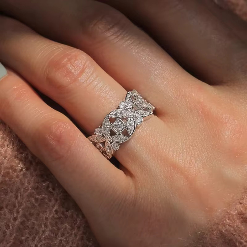 Huitan Ring, Silber, Blume, Zirkonia, Damen - Bild 3