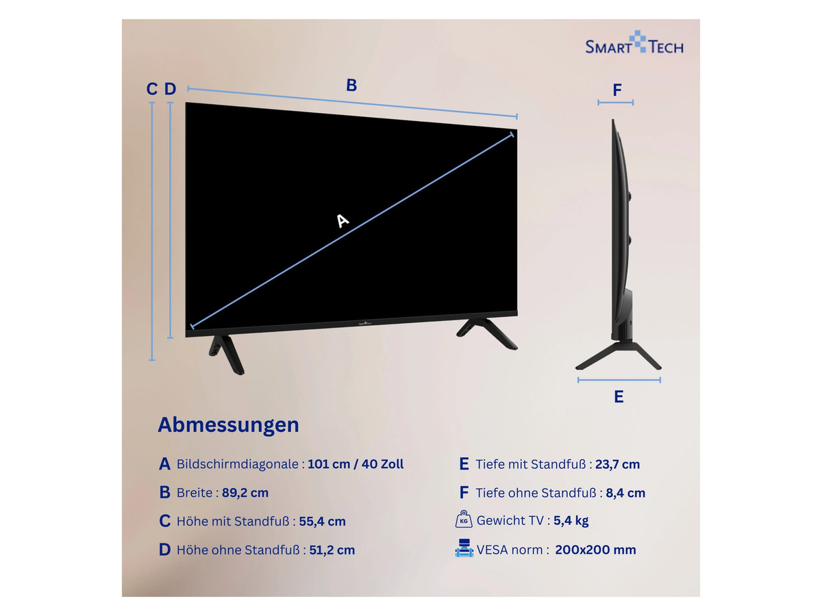 Smart Tech Whale Smart TV 40FH01K Fernseher 40 Zoll Full HD HDR Bluetooth Schwarz - Bild 3