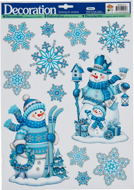 Viva Domo Fenstersticker Schneemann, 13-teilig, Blau, Winter & Weihnachten Dekoration - Bild 1