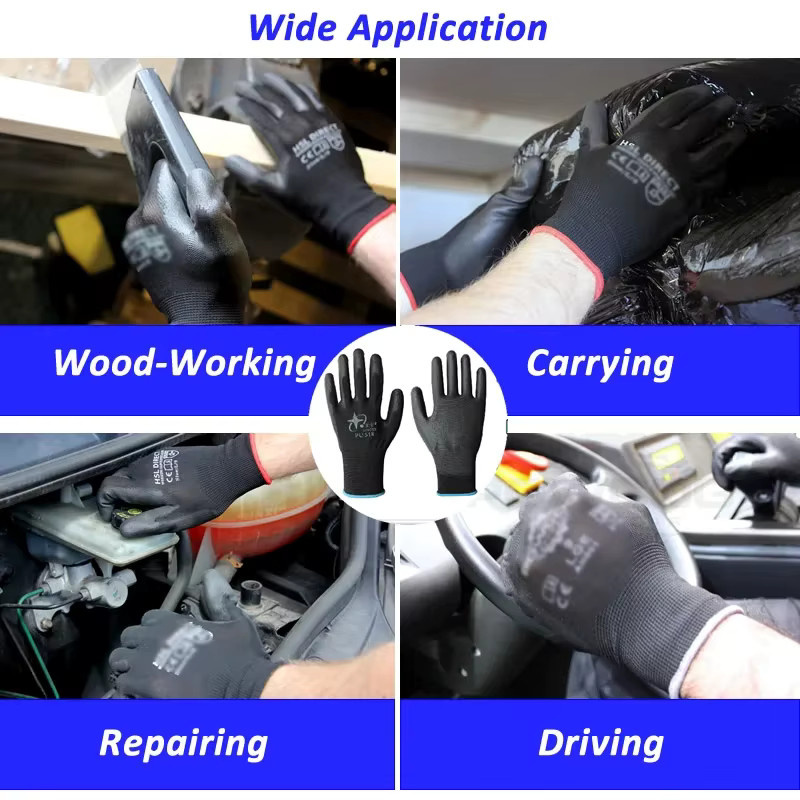 ELESESAFE Arbeitsschutzhandschuhe aus Nylon-Strick mit PU-Beschichtung in Schwarz, 6/12 Paar - Bild 5