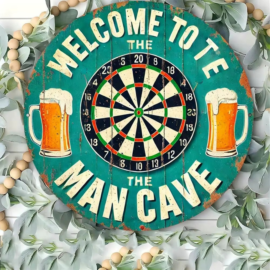 Rundes Metall-Wandkunst Schild CIFBUY für die Männerhöhle, Retro Aluminium-Dekoration für Sportbar und Bier-Darts, Durchmesser: 20,32 cm, Mehrfarbig - Bild 3