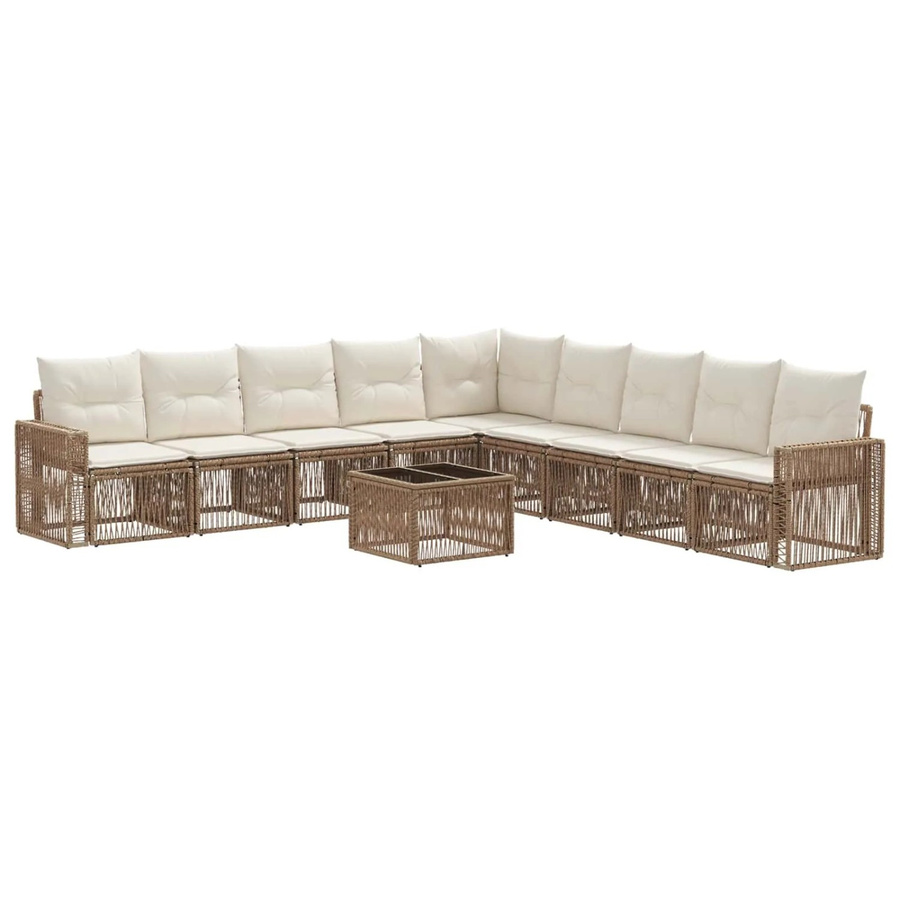 vidaXL Gartensofa-Set 10-teilig in Beige und Cremeweiß aus Polyrattan mit L-Form und Polsterkissen - Bild 2