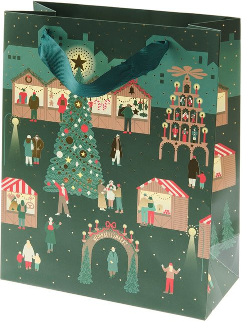 Rico Design Geschenktüte Weihnachtsmarkt in Multicolor, Größe L (H: 32 cm, B: 26 cm, T: 12 cm) - Bild 1