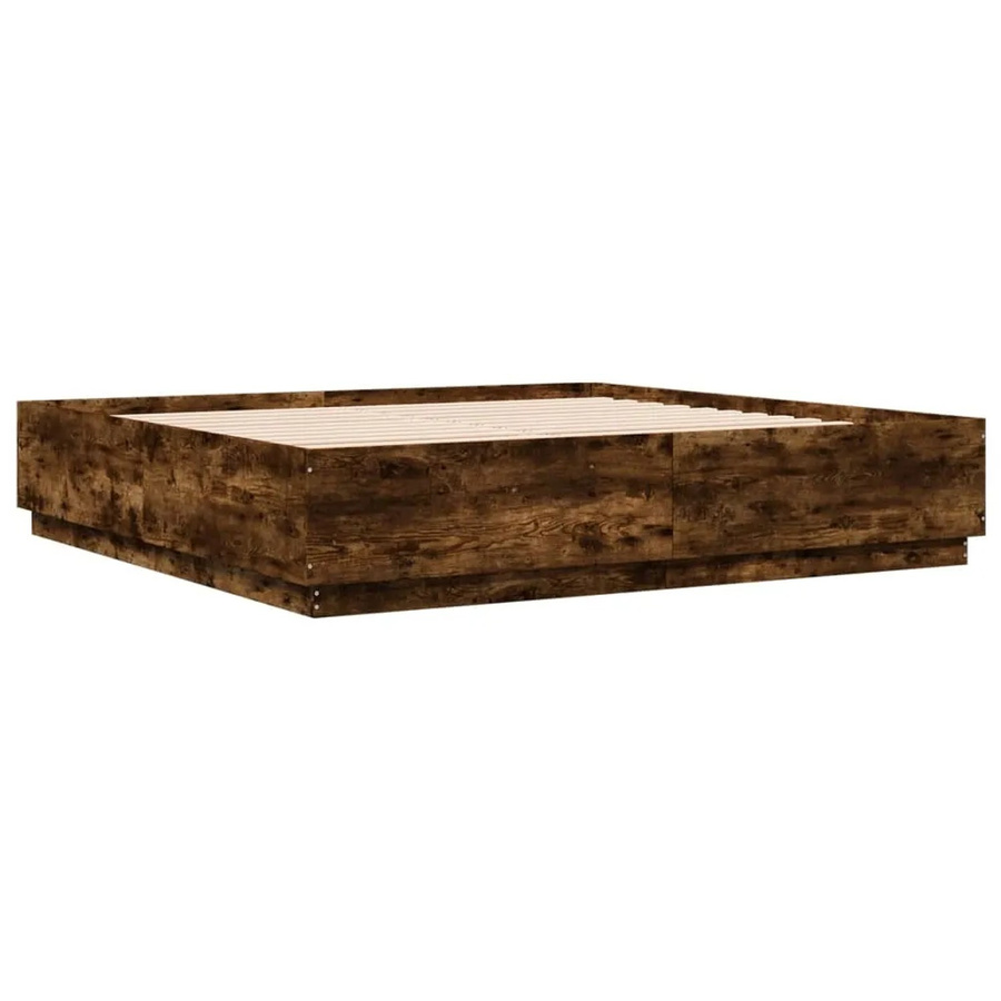vidaXL Bettgestell aus Holzwerkstoff in Räuchereiche mit LED-Unterbettbeleuchtung und USB-Ladeport, B/T/H: 200 x 200 x 40 cm - Bild 2
